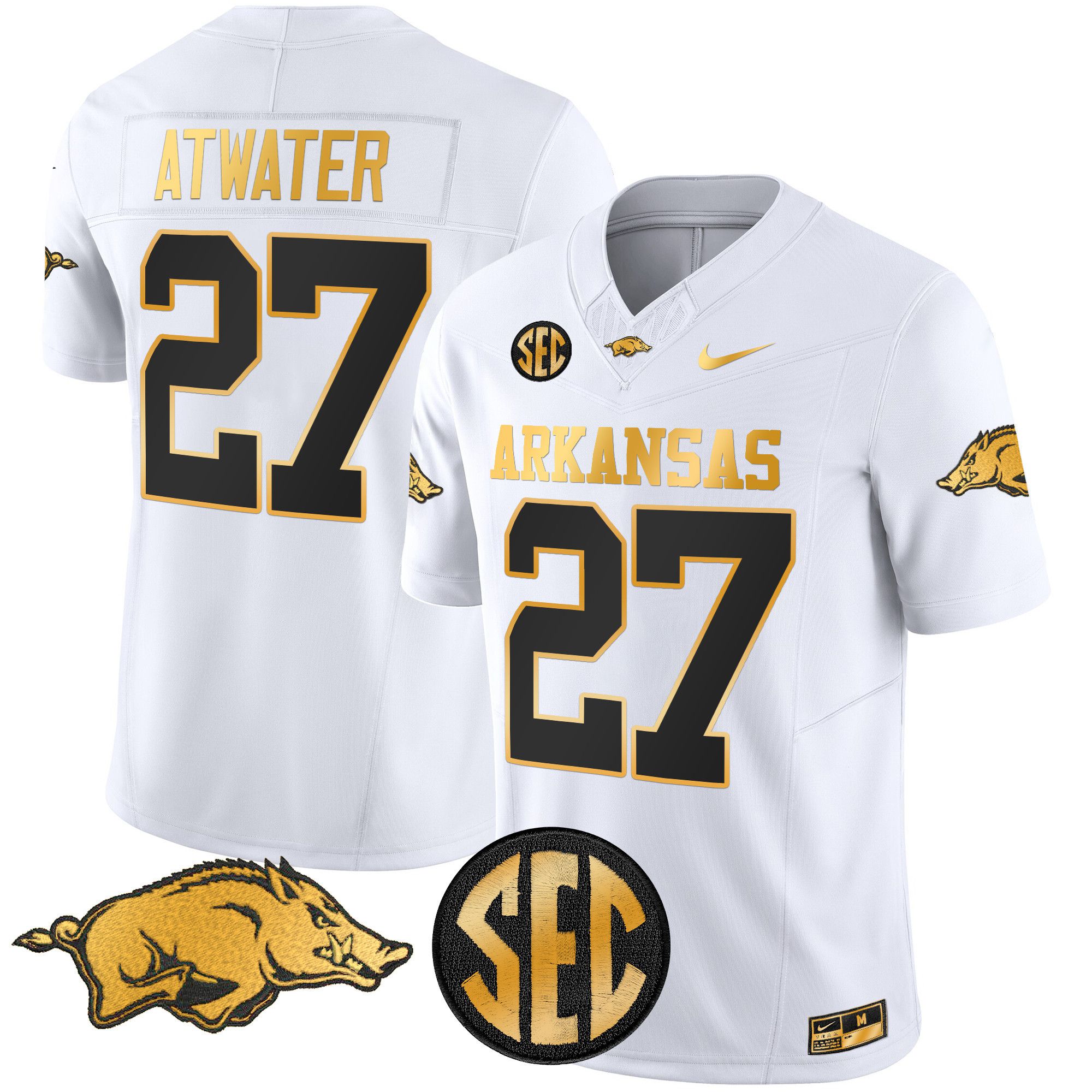 Men Arkansas Razorbacks #27 Atwater White Nike 2024 Gold Vapor Limited NCAA Jersey->more ncaa teams->NCAA Jersey